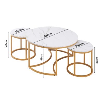 Ensemble de 3 tables basses Christchurch effet marbre blanc or en.casa