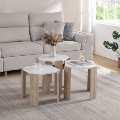 Ensemble de 3 tables basses gigognes Rantasalmi blanc effet chêne en.casa