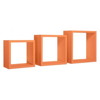 Ensemble de 3 étagères murales décoratives cubiques, orange, 35x35, 30x30 et 25x25 cm de profondeur 15,5 cm - Nightmare