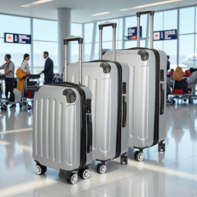 Ensemble de 3 valises à rayures ABS - 28"/24"/20" - Cabine et soute - Gris - Léger et durable avec 4 roulettes pour voyager
