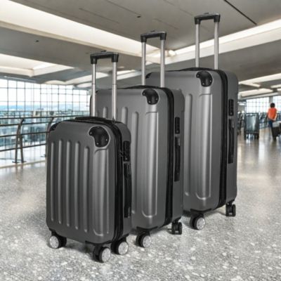 Ensemble de 3 Valises Rigides ABS Gris, Bagage Cabine & Soute, Serrure à Code, Trolley Télescopique, 4 Roues 360