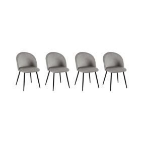 Ensemble de 4 chaises Dabruzzes, Fauteuil recouvert de velours, Chaise de salle à manger rembourrée, 51x54h82 cm, Gris