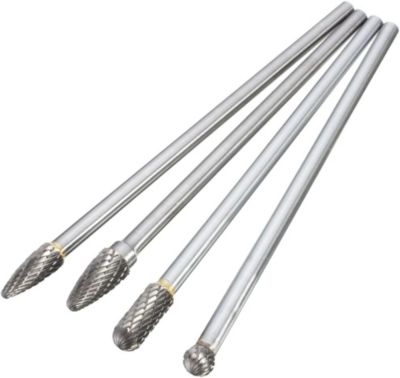 Ensemble de 4 fraises rotatives à double coupe en carbure de tungstène, tige de 6 mm, tête de meulage pour bois (154-160 mm)