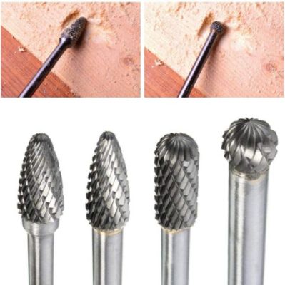 Ensemble de 4 fraises rotatives à double coupe en carbure de tungstène, tige de 6 mm, tête de meulage pour bois (154-160 mm)