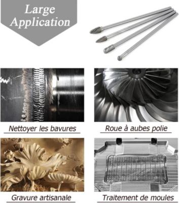 Ensemble de 4 fraises rotatives à double coupe en carbure de tungstène, tige de 6 mm, tête de meulage pour bois (154-160 mm)