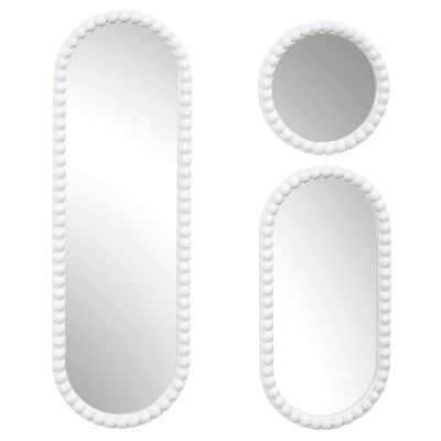 Ensemble de 4 miroirs ronds et ovales avec cadre effet perle Blanc, L. 75 x l. 24.8 x H. 1.6 cm, CORFU