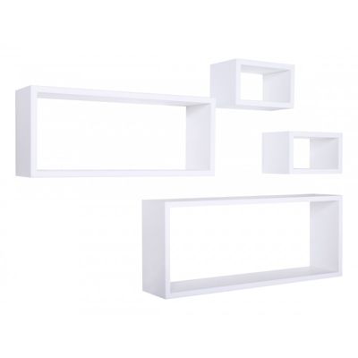 Ensemble de 4 étagères murales, meuble de salle de bain, blanc, 75 x 30 x 15,5 cm, 60 x 25 x 15,5 cm et 2 x 25 x 15 x 15,5 cm