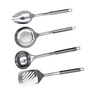 Ensemble de 4 ustensiles de cuisine en inox louche écumoire spatule et cuillère Fackelmann Elemental