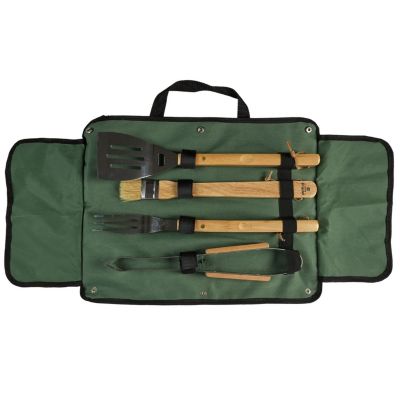 Ensemble de 4 ustensiles pour barbecue en acier inoxydable Marron, L. 50 x l. 8 x H. 12 cm
