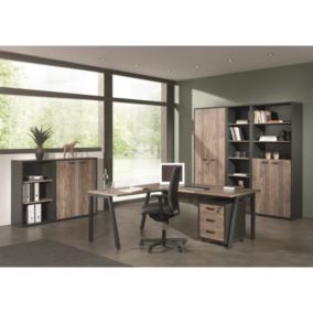 Ensemble de 8 meubles de bureau professionnel coloris chêne vieilli et noir collection SOON