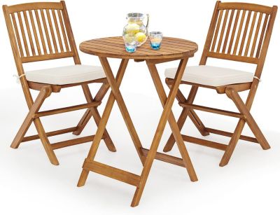 Ensemble de Bistro de Jardin Pliantes,2 Coussins+2 Chaises+1 Table Bois d'Acacia,Meuble de Jardin