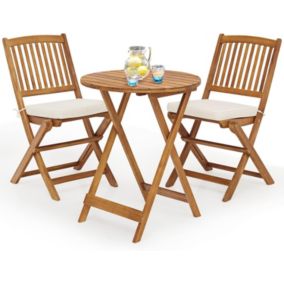 Ensemble de Bistro de Jardin Pliantes,2 Coussins+2 Chaises+1 Table Bois d'Acacia,Meuble de Jardin