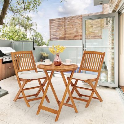 Ensemble de Bistro de Jardin Pliantes,2 Coussins+2 Chaises+1 Table Bois d'Acacia,Meuble de Jardin