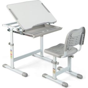 Ensemble de Bureau et de Chaises pour Enfants Réglable en Hauteur Bureau écolier avec Chaise Plateau de Table Réglabl Gris