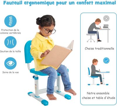 Ensemble de Bureau et de Chaises pour Enfants Réglable en Hauteur