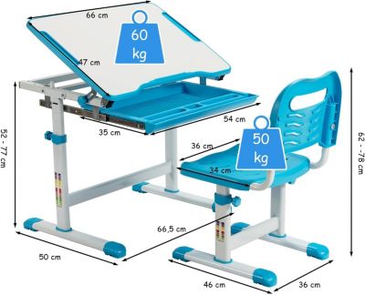 Ensemble de Bureau et de Chaises pour Enfants Réglable en Hauteur