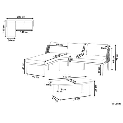 Ensemble de canapés d'angle de jardin 3 places LEFFE Métal Beige Côté droit