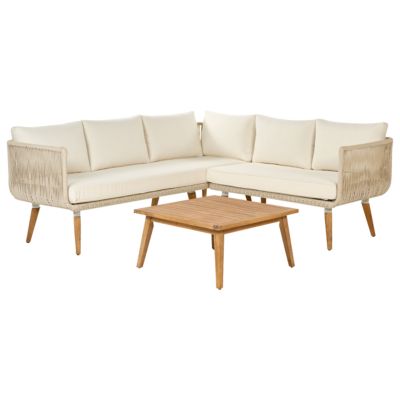 Ensemble de canapés d'angle de jardin 5 places ALCAMO Côté gauche Acacia Beige clair