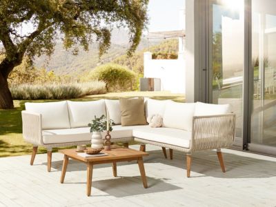 Ensemble de canapés d'angle de jardin 5 places ALCAMO Côté gauche Acacia Beige clair