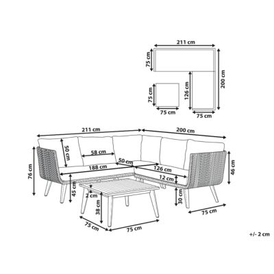 Ensemble de canapés d'angle de jardin 5 places ALCAMO Côté gauche Acacia Beige clair
