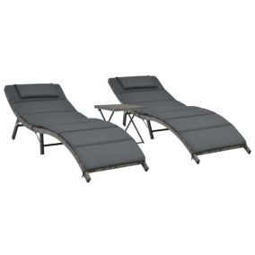 Ensemble de chaises longues pliables 3 resine gris Helloshop26