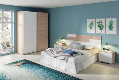 Ensemble de chambre à coucher adulte coloris effet bois / blanc ( Armoire + 2 chevets et tête de lit )