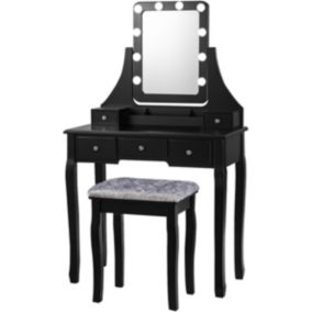 Ensemble de Coiffeuse et de Tabouret avec Miroir Pivotant Luminosites Reglables 5 Tiroirs Boîte de Rangement