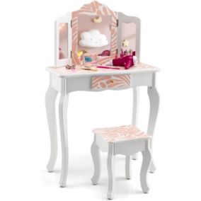 Ensemble de Coiffeuse et Tabouret pour Enfants Miroir Rabattable Tiroir Unique