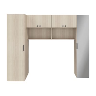Ensemble de colonnes et caissons suspendus avec porte battante effet chêne et miroir GoodHome Atomia H. 187,5 x L. 250 x P. 60 cm