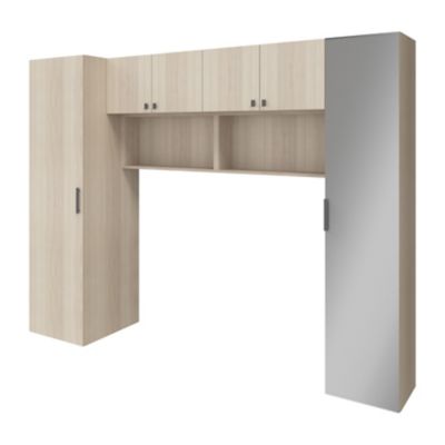 Ensemble de colonnes et caissons suspendus avec porte battante effet chêne et miroir GoodHome Atomia H. 187,5 x L. 250 x P. 60 cm