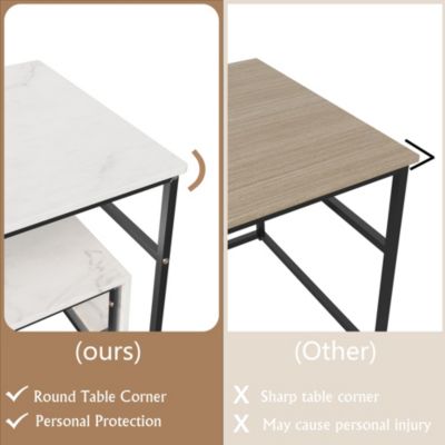 Ensemble De Deux Tables Basses Modernes ,Cadre En Métal Effet Marbre ,Pour Salon Et Balcon, Noir
