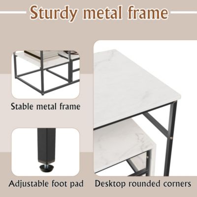 Ensemble De Deux Tables Basses Modernes ,Cadre En Métal Effet Marbre ,Pour Salon Et Balcon, Noir