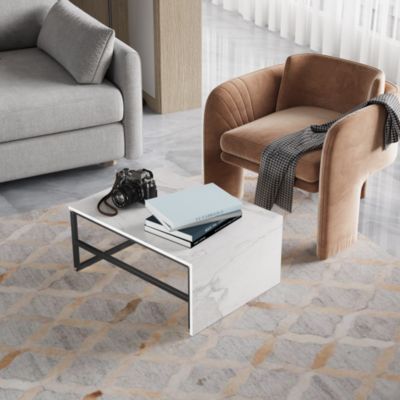 Ensemble De Deux Tables Basses Modernes ,Cadre En Métal Effet Marbre ,Pour Salon Et Balcon, Noir