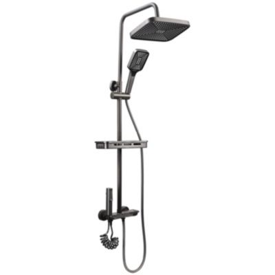 Ensemble de douche avec mitigeur monocommande, barre de douche réglable et pommeau carré avec robinet
