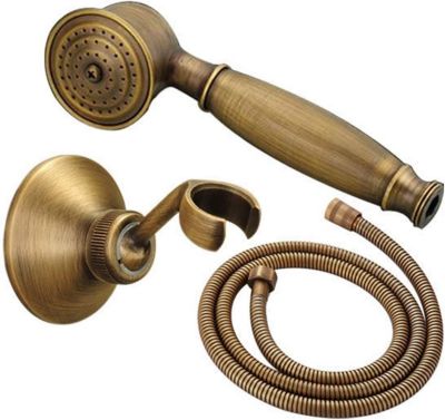 Ensemble de douche en laiton antique avec support de douche et flexible de douche de 1,5 m (ensemble de douche antique)