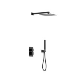 Ensemble de douche encastrable avec mitigeur thermostatique et support mural fixe - Noir mat - TEREK