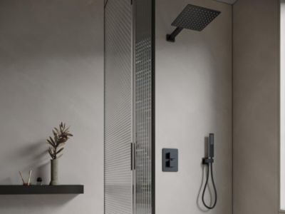 Ensemble de douche encastrable avec mitigeur thermostatique et support mural fixe - Noir mat - TEREK