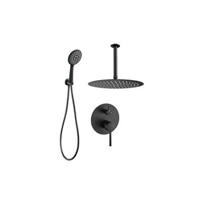 Ensemble de douche encastre au plafond BORACAY noir mat à levier unique diam 20cm
