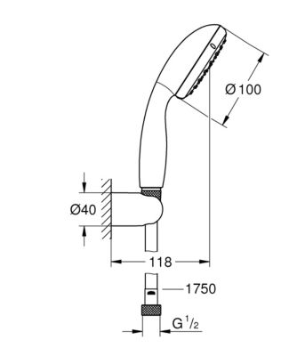Ensemble de douche support + douchette chromé Vitalio Start 100 2 jets Grohe