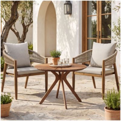 Ensemble de jardin 3 pièces bois massif d'acacia résistant aux intempéries sable motif soleil