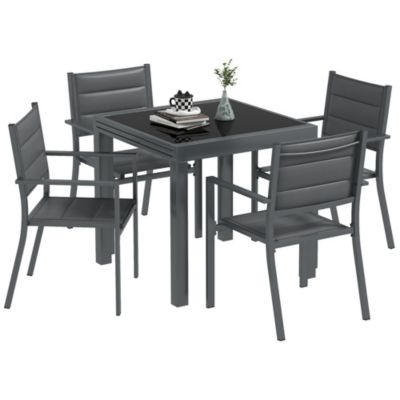 Ensemble de jardin 4 personnes chaises empilables table extensible 80/160L cm alu. teslin antracite