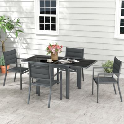 Ensemble de jardin 4 personnes chaises empilables table extensible 80/160L cm alu. teslin antracite