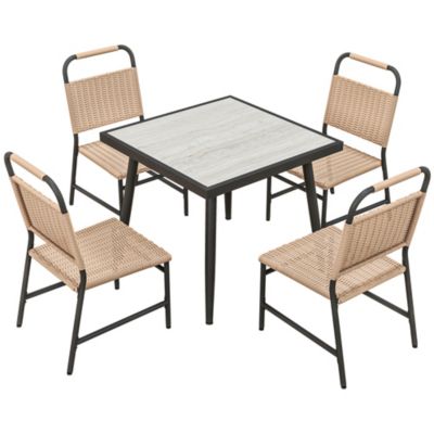 Ensemble de jardin 5 pièces table carrée 4 chaises résine verre