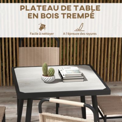 Ensemble de jardin 5 pièces table carrée 4 chaises résine verre