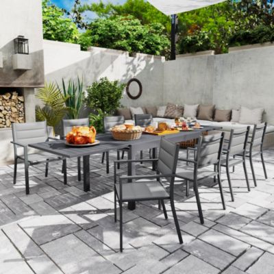 Ensemble de jardin 8 personnes chaises empilables table extensible 135/270L cm alu. textilène gris
