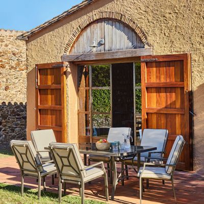 Ensemble de jardin avec table et 6 chaises empilables avec coussins - Toscana