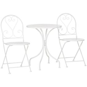 Ensemble de jardin bistro 3 pièces 2 chaises pliantes et table ronde en métal époxy blanc