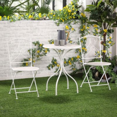 Ensemble de jardin bistro 3 pièces 2 chaises pliantes et table ronde - métal époxy, plateau mosaïque - blanc