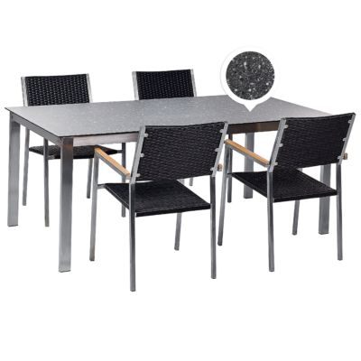 Ensemble de jardin COSOLETO/GROSSETO Verre de sécurité Effet granite 180x90x75 cm Noir