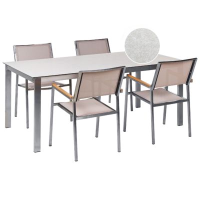 Ensemble de jardin COSOLETO/GROSSETO Verre de sécurité Effet marbre 180x90x75 cm Blanc